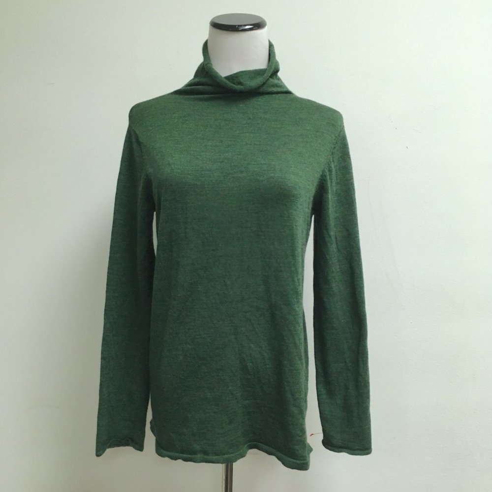Eileen Fisher emerald green heather mock neck merino wool sweater S M
